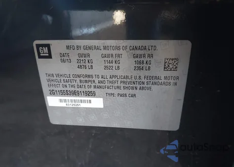 2014 Chevrolet Impala 2Lz from USA, damaged, VIN 2G1155S39E9119259